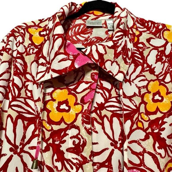 ZENERGY BY CHICO’S Artsy Bold Colorful Floral Lightweight Jacket Size Medium - Picture 2 of 7